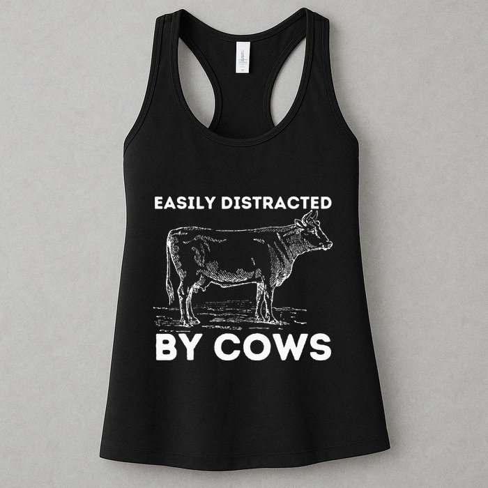 Easily Distracted By Cows Cow Lover Famer Cattle Ranch Womens Tank Top