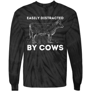 Easily Distracted By Cows Cow Lover Famer Cattle Ranch Tie-Dye Long Sleeve Shirt