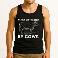 Easily Distracted By Cows Cow Lover Famer Cattle Ranch Tank Top