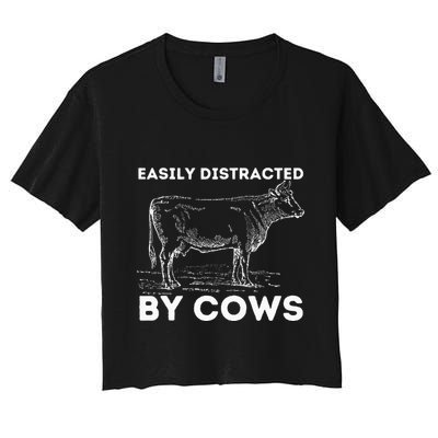 Easily Distracted By Cows Cow Lover Famer Cattle Ranch Crop Top