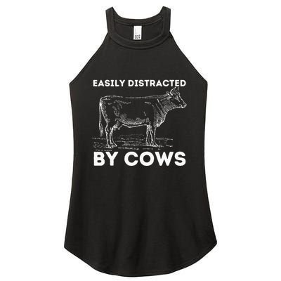 Easily Distracted By Cows Cow Lover Famer Cattle Ranch Women's Perfect Tri Rocker Tank