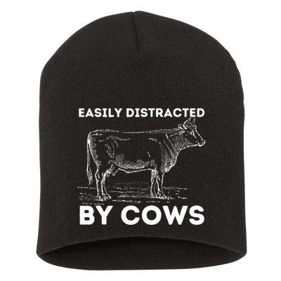 Easily Distracted By Cows Cow Lover Famer Cattle Ranch Short Acrylic Beanie