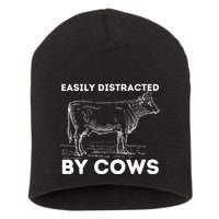Easily Distracted By Cows Cow Lover Famer Cattle Ranch Short Acrylic Beanie