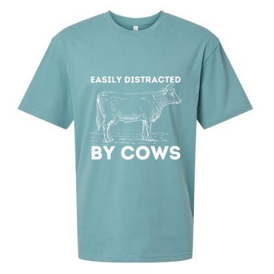 Easily Distracted By Cows Cow Lover Famer Cattle Ranch Sueded Cloud Jersey T-Shirt