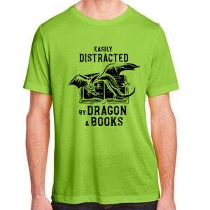 Easily Distracted By Dragon And Books Nerds Adult ChromaSoft Performance T-Shirt