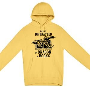 Easily Distracted By Dragon And Books Nerds Premium Pullover Hoodie