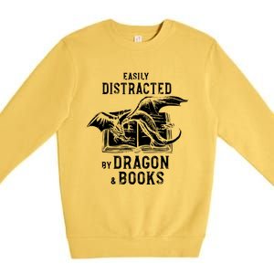 Easily Distracted By Dragon And Books Nerds Premium Crewneck Sweatshirt