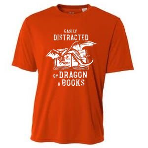 Easily Distracted By Dragon And Books Nerds Cooling Performance Crew T-Shirt