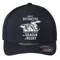 Easily Distracted By Dragon And Books Nerds Flexfit Unipanel Trucker Cap
