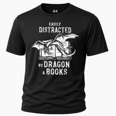 Easily Distracted By Dragon And Books Nerds Cooling Performance Crew T-Shirt