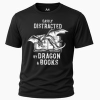 Easily Distracted By Dragon And Books Nerds Cooling Performance Crew T-Shirt