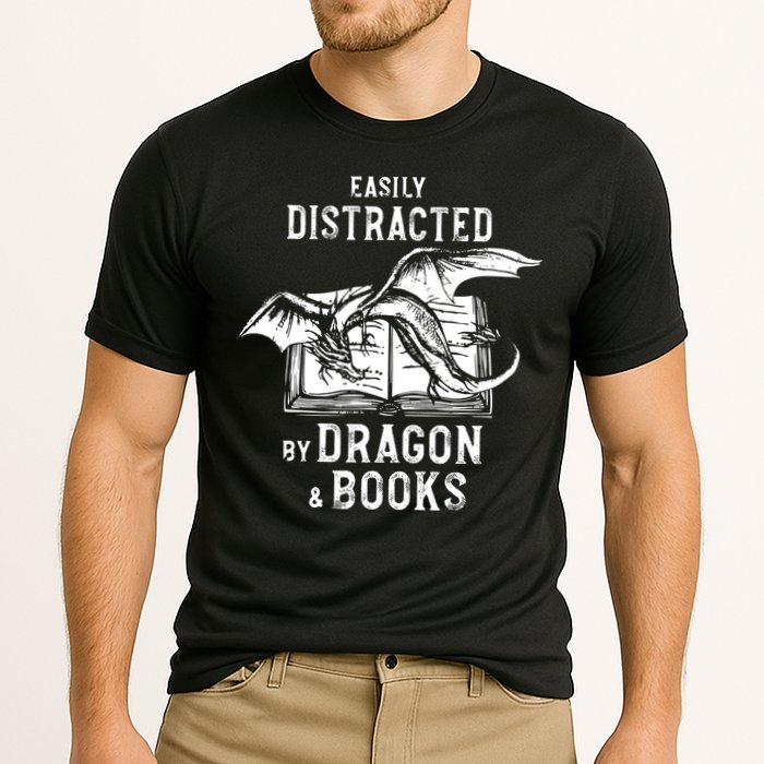 Easily Distracted By Dragon And Books Nerds Cooling Performance Crew T-Shirt