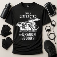 Easily Distracted By Dragon And Books Nerds Cooling Performance Crew T-Shirt