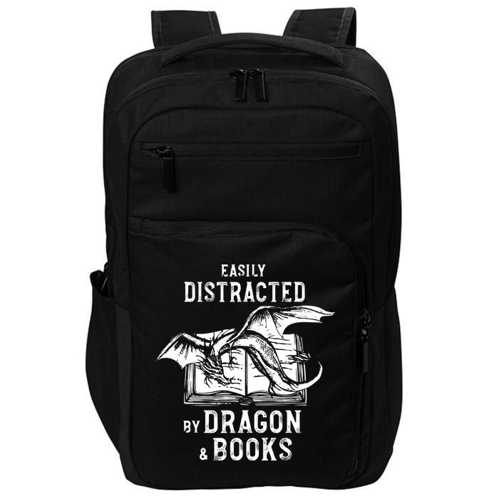 Easily Distracted By Dragon And Books Nerds Impact Tech Backpack