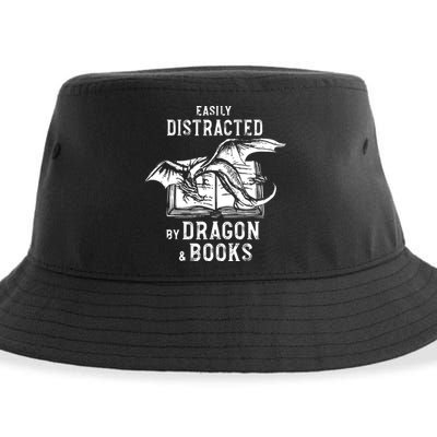 Easily Distracted By Dragon And Books Nerds Sustainable Bucket Hat