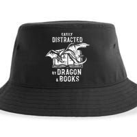 Easily Distracted By Dragon And Books Nerds Sustainable Bucket Hat