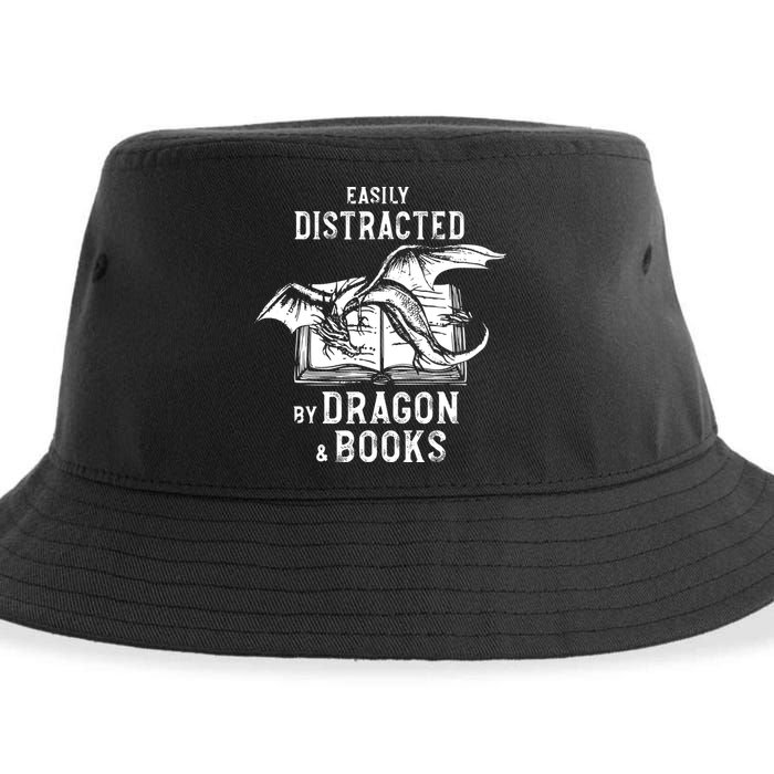 Easily Distracted By Dragon And Books Nerds Sustainable Bucket Hat