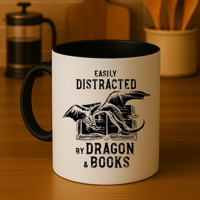 Easily Distracted By Dragon And Books Nerds Mug