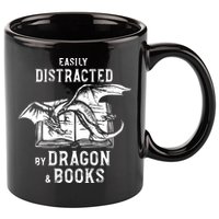 Easily Distracted By Dragon And Books Nerds 11oz C Handle Ceramic Mug