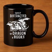 Easily Distracted By Dragon And Books Nerds 11oz C Handle Ceramic Mug