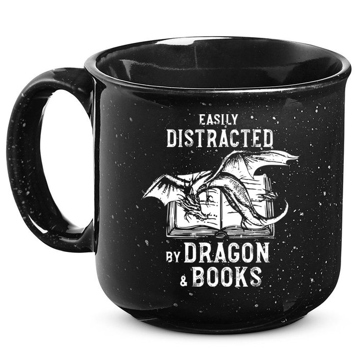 Easily Distracted By Dragon And Books Nerds 15oz Campfire Ceramic Mug