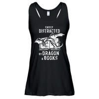 Easily Distracted By Dragon And Books Nerds Ladies Essential Flowy Tank