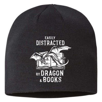 Easily Distracted By Dragon And Books Nerds Sustainable Beanie