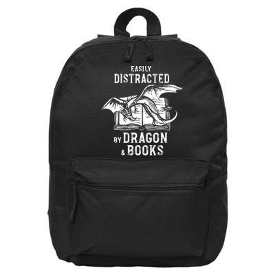 Easily Distracted By Dragon And Books Nerds 16 in Basic Backpack