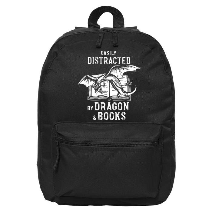 Easily Distracted By Dragon And Books Nerds 16 in Basic Backpack