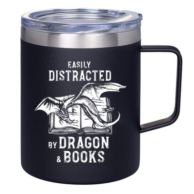 Easily Distracted By Dragon And Books Nerds 12oz Stainless Steel Coffee Mug