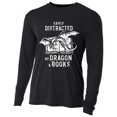 Easily Distracted By Dragon And Books Nerds Cooling Performance Long Sleeve Crew