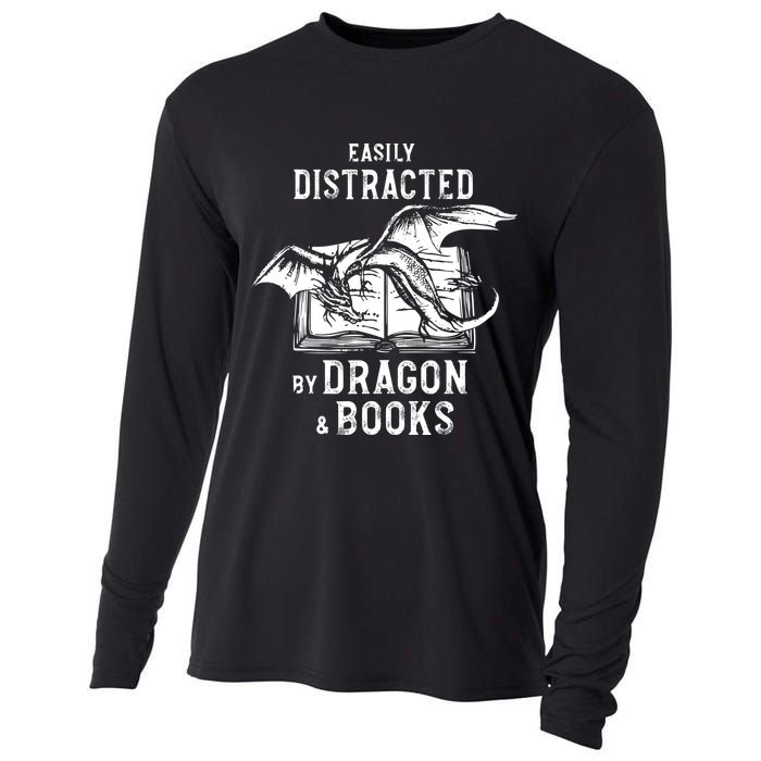 Easily Distracted By Dragon And Books Nerds Cooling Performance Long Sleeve Crew