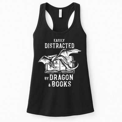 Easily Distracted By Dragon And Books Nerds Womens Tank Top