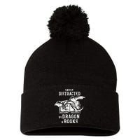 Easily Distracted By Dragon And Books Nerds Pom Pom 12in Knit Beanie