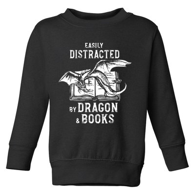 Easily Distracted By Dragon And Books Nerds Toddler Sweatshirt