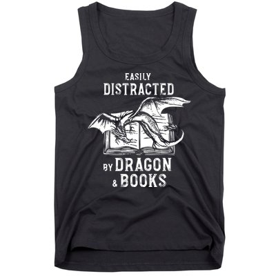 Easily Distracted By Dragon And Books Nerds Tank Top