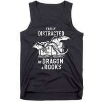 Easily Distracted By Dragon And Books Nerds Tank Top