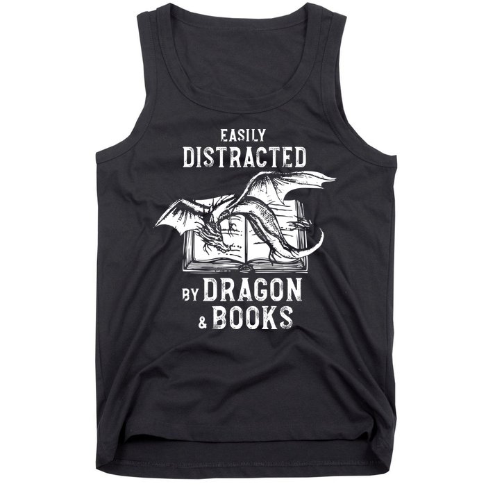 Easily Distracted By Dragon And Books Nerds Tank Top