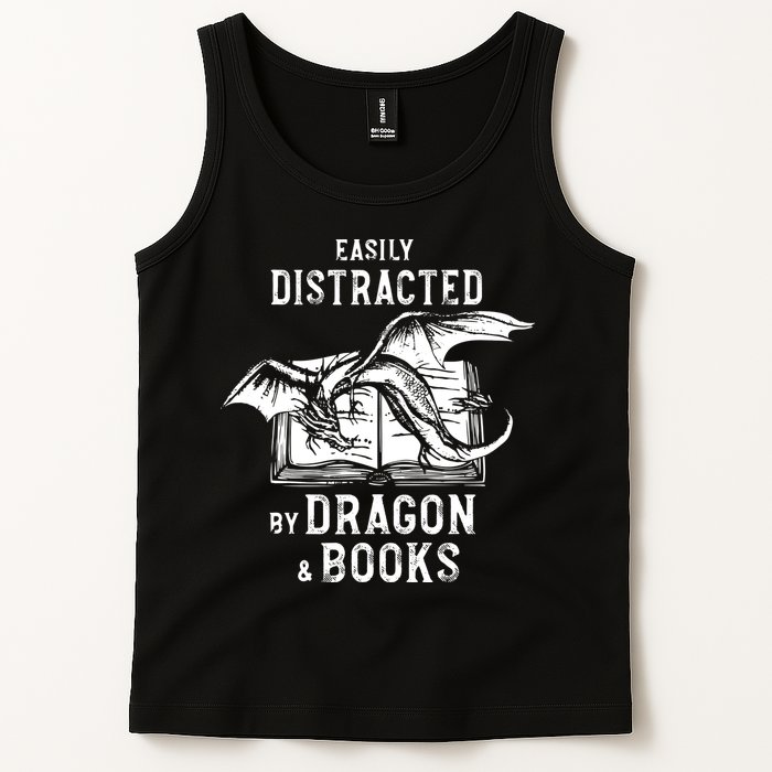 Easily Distracted By Dragon And Books Nerds Tank Top