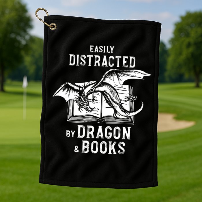 Easily Distracted By Dragon And Books Nerds Golf Towel
