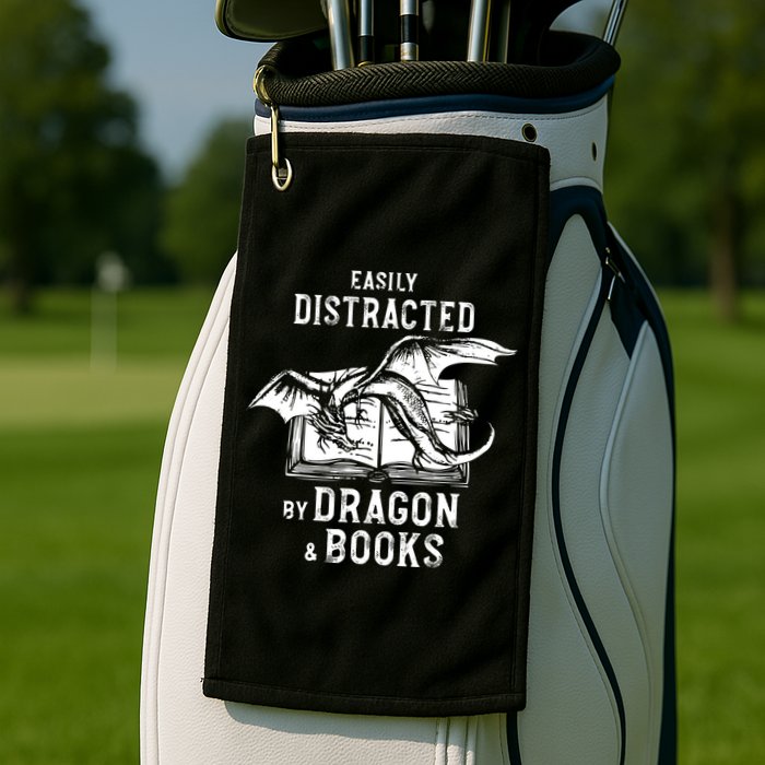 Easily Distracted By Dragon And Books Nerds Golf Towel