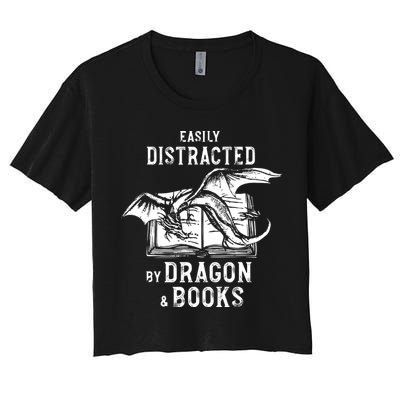 Easily Distracted By Dragon And Books Nerds Crop Top