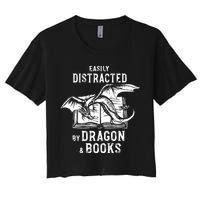 Easily Distracted By Dragon And Books Nerds Women's Crop Top Tee