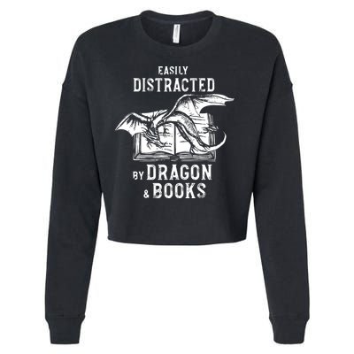 Easily Distracted By Dragon And Books Nerds Cropped Pullover Crew