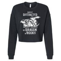 Easily Distracted By Dragon And Books Nerds Cropped Pullover Crew