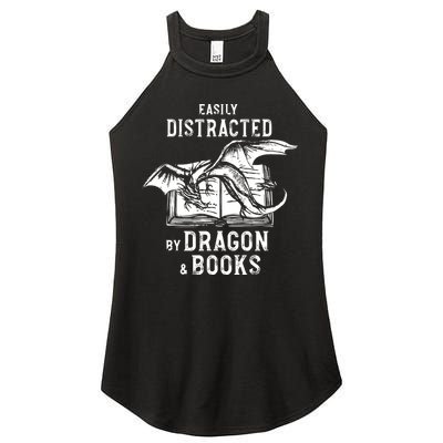 Easily Distracted By Dragon And Books Nerds Women's Perfect Tri Rocker Tank