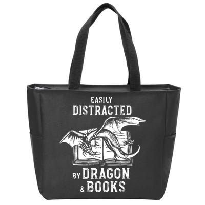 Easily Distracted By Dragon And Books Nerds Zip Tote Bag