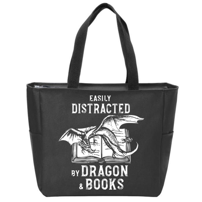 Easily Distracted By Dragon And Books Nerds Zip Tote Bag