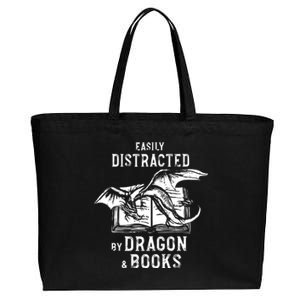 Easily Distracted By Dragon And Books Nerds Cotton Canvas Jumbo Tote