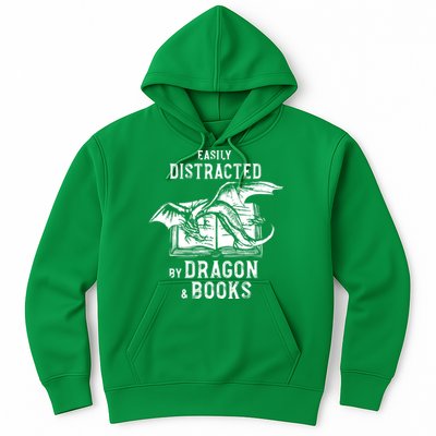 Easily Distracted By Dragon And Books Nerds Hoodie